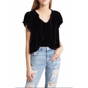 NWOT Free People Terese Velour Top - Black - SMALL